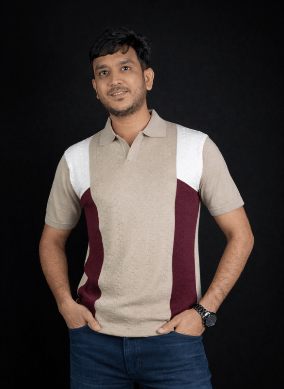 Desert Panel Polo - Beige Burgundy White Knit T-Shirt