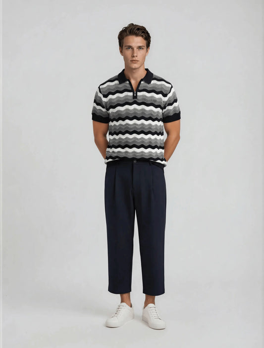 F7 - Wave Knit Zip Polo — Black Grey
