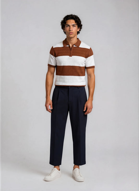 Heritage Stripe Zip Polo β Rust White