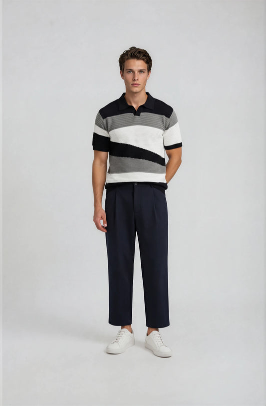 Ribbed Stripe Polo β Black Grey