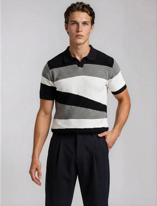 Ribbed Stripe Polo β Black Grey