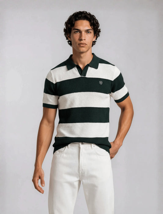 Heritage Stripe Polo - Forest Green