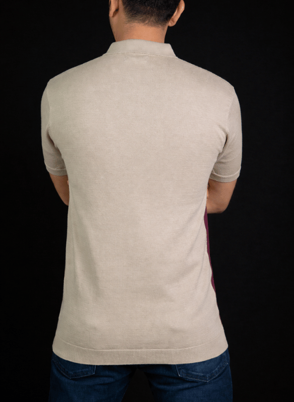 Desert Panel Polo - Beige Burgundy White Knit T-Shirt