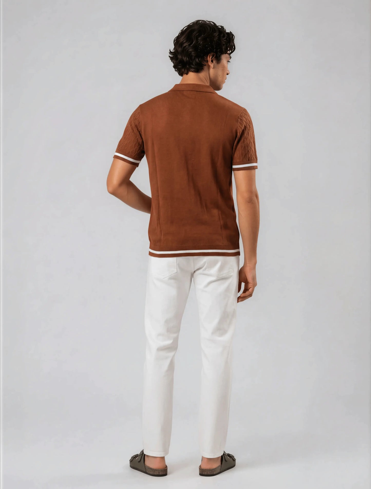 F4 - Diamond Knit Zip Polo — Rust