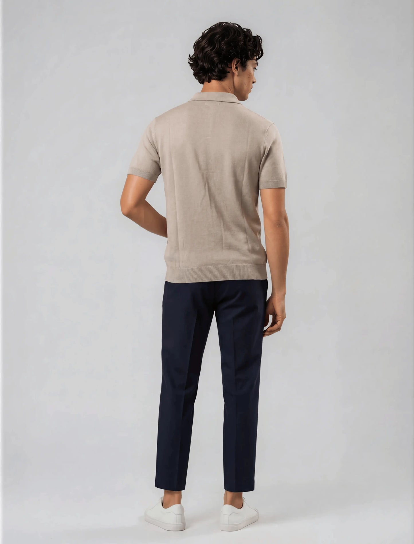 F10 - Panel Knit Polo — Beige Maroon
