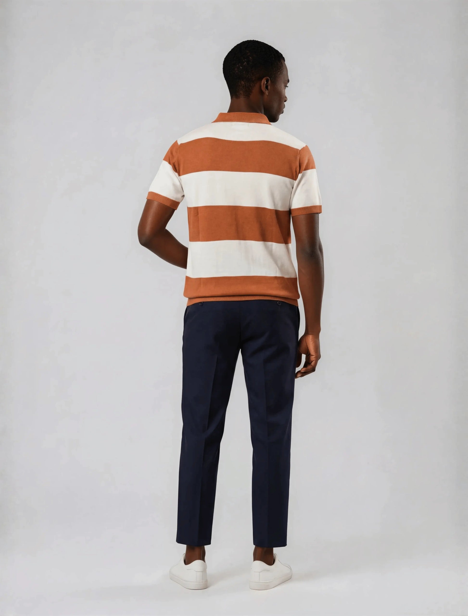 F8 - Heritage Stripe Zip Polo — Rust White