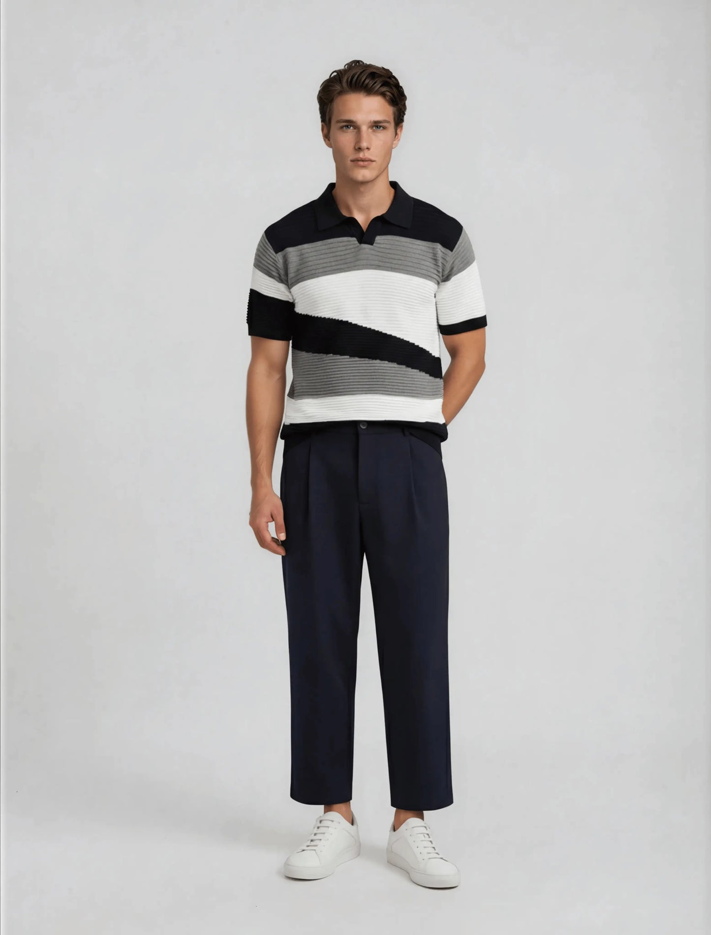 F6 - Ribbed Stripe Polo — Black Grey