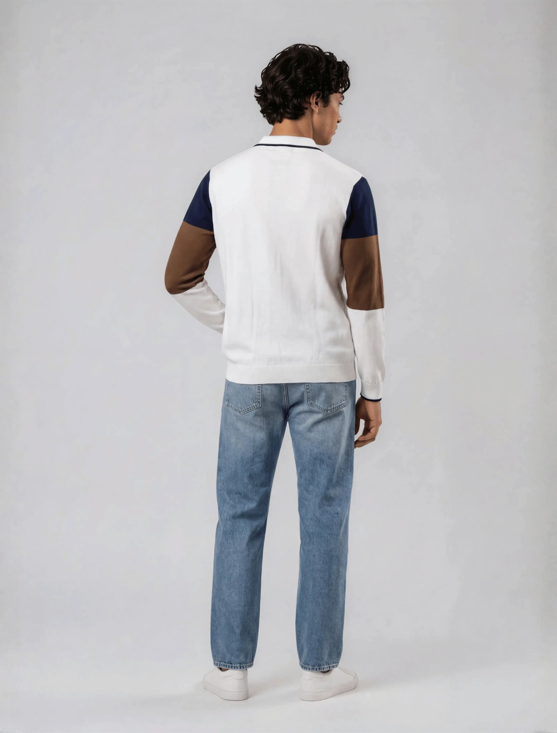 F9 - Vertical Panel Zip Polo — Navy Brown