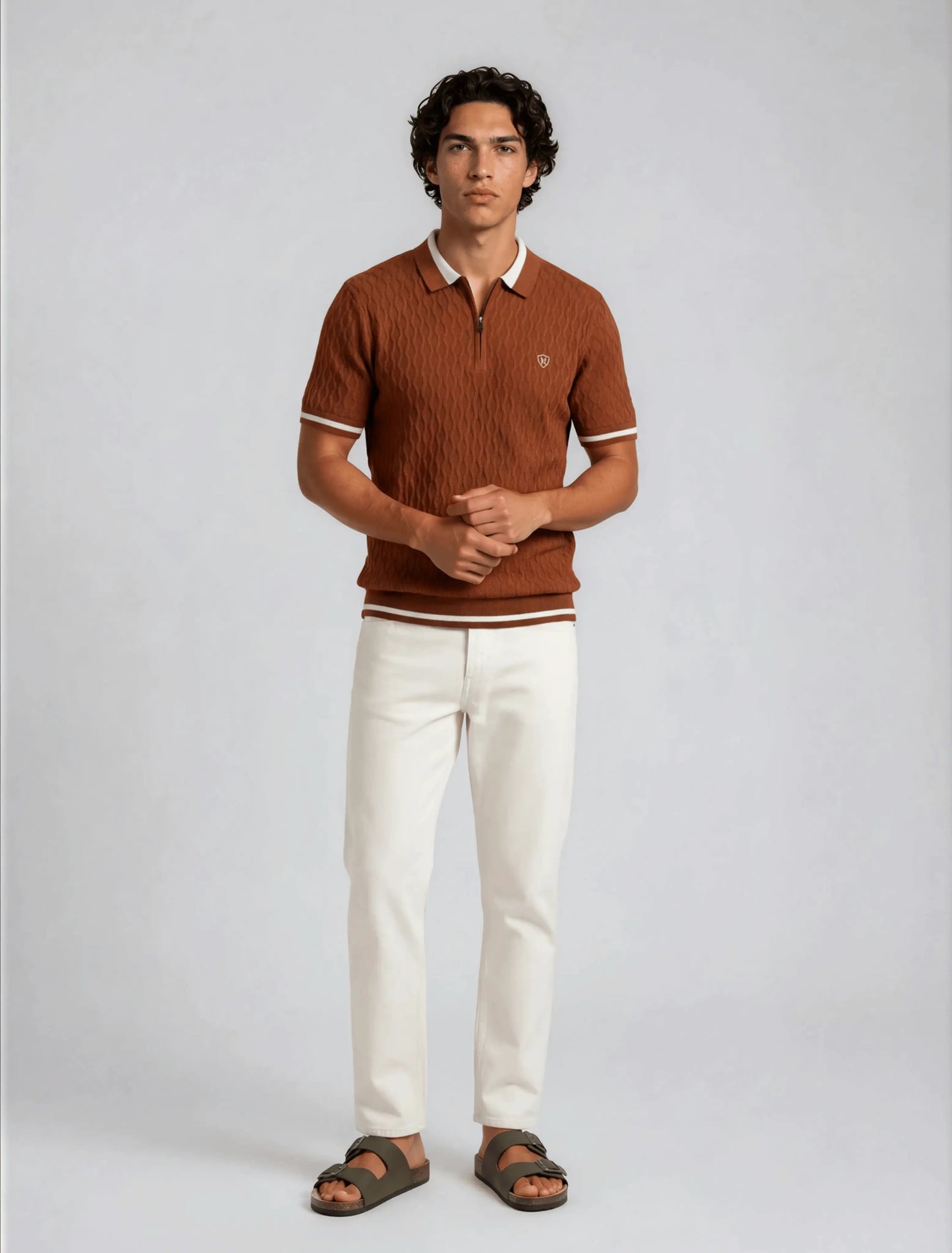 F4 - Diamond Knit Zip Polo — Rust