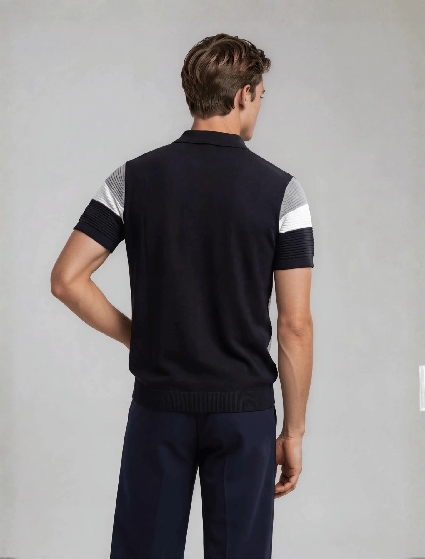 F6 - Ribbed Stripe Polo — Black Grey