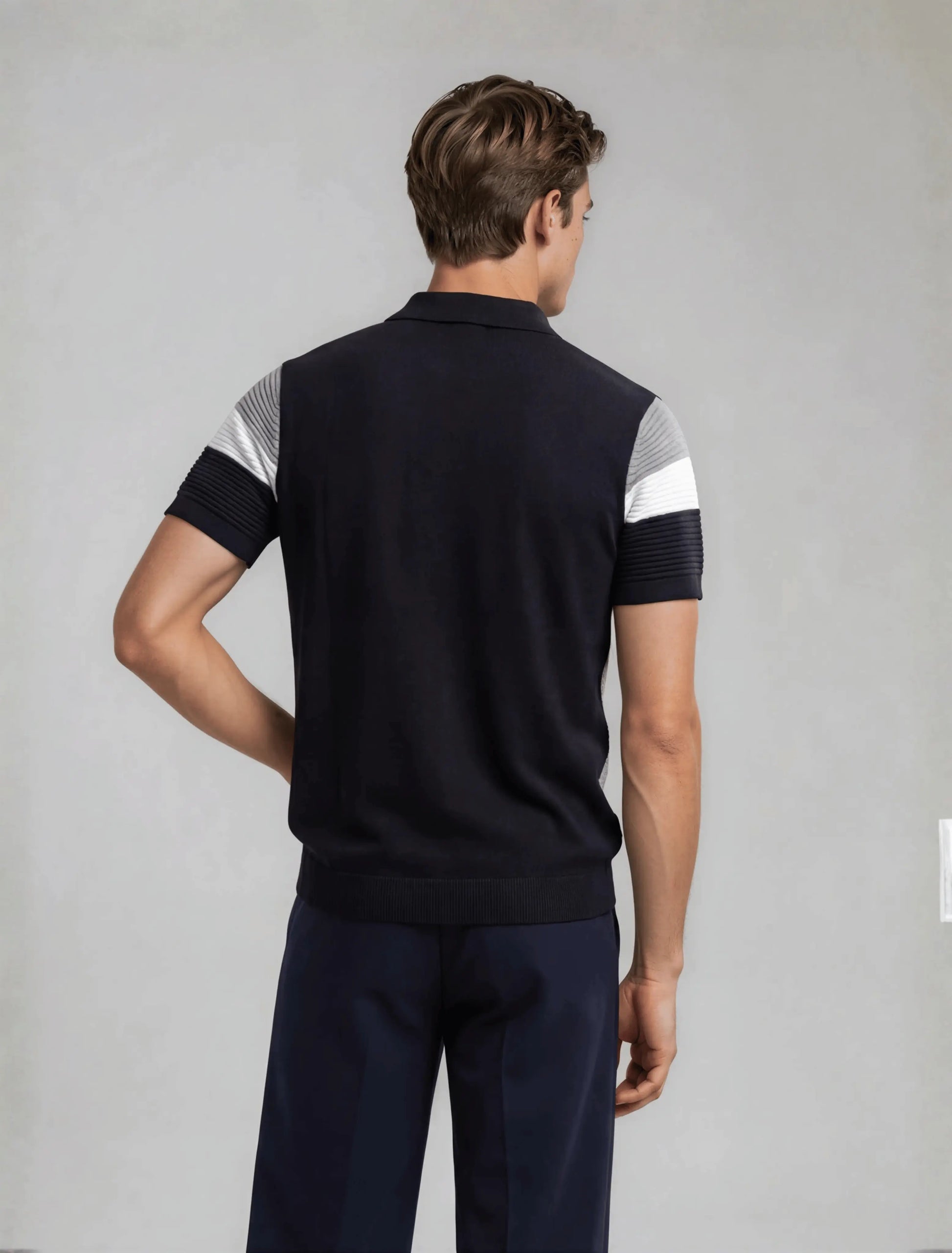 F6 - Ribbed Stripe Polo — Black Grey