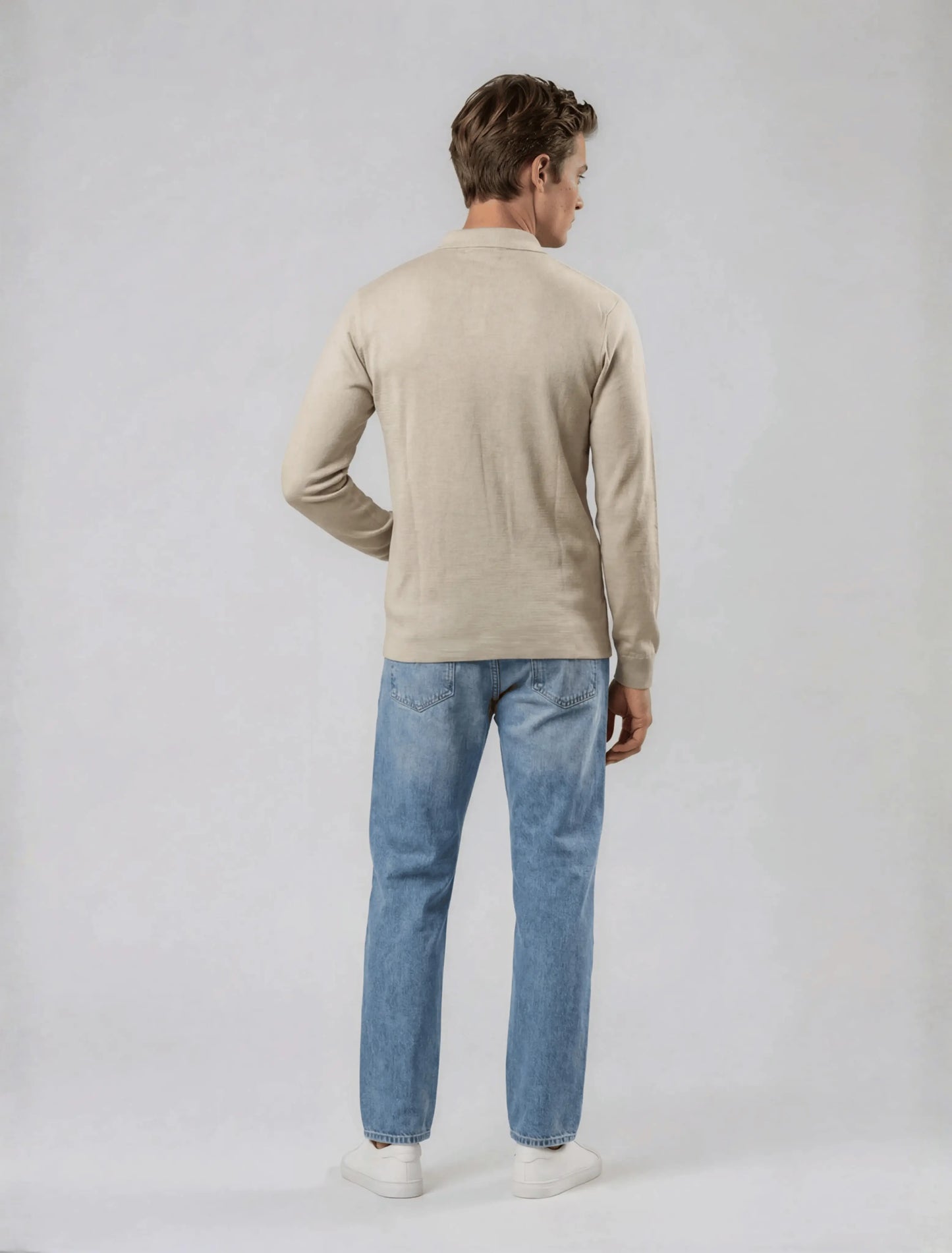 F1 - Diagonal Rib Knit Full Sleeve Polo — Beige