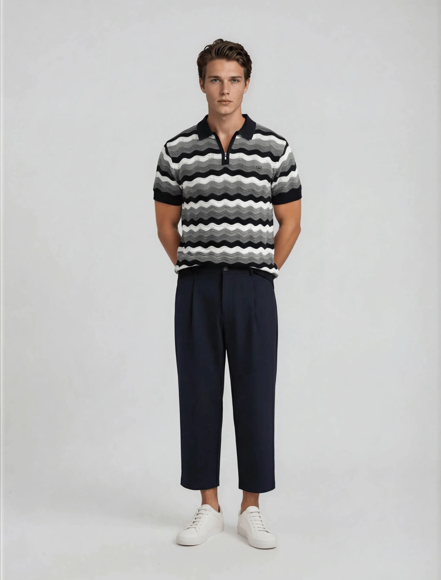 F7 - Wave Knit Zip Polo — Black Grey