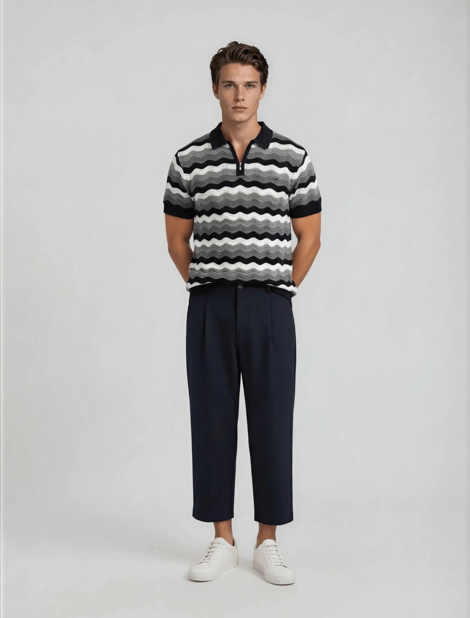 F7 - Wave Knit Zip Polo — Black Grey