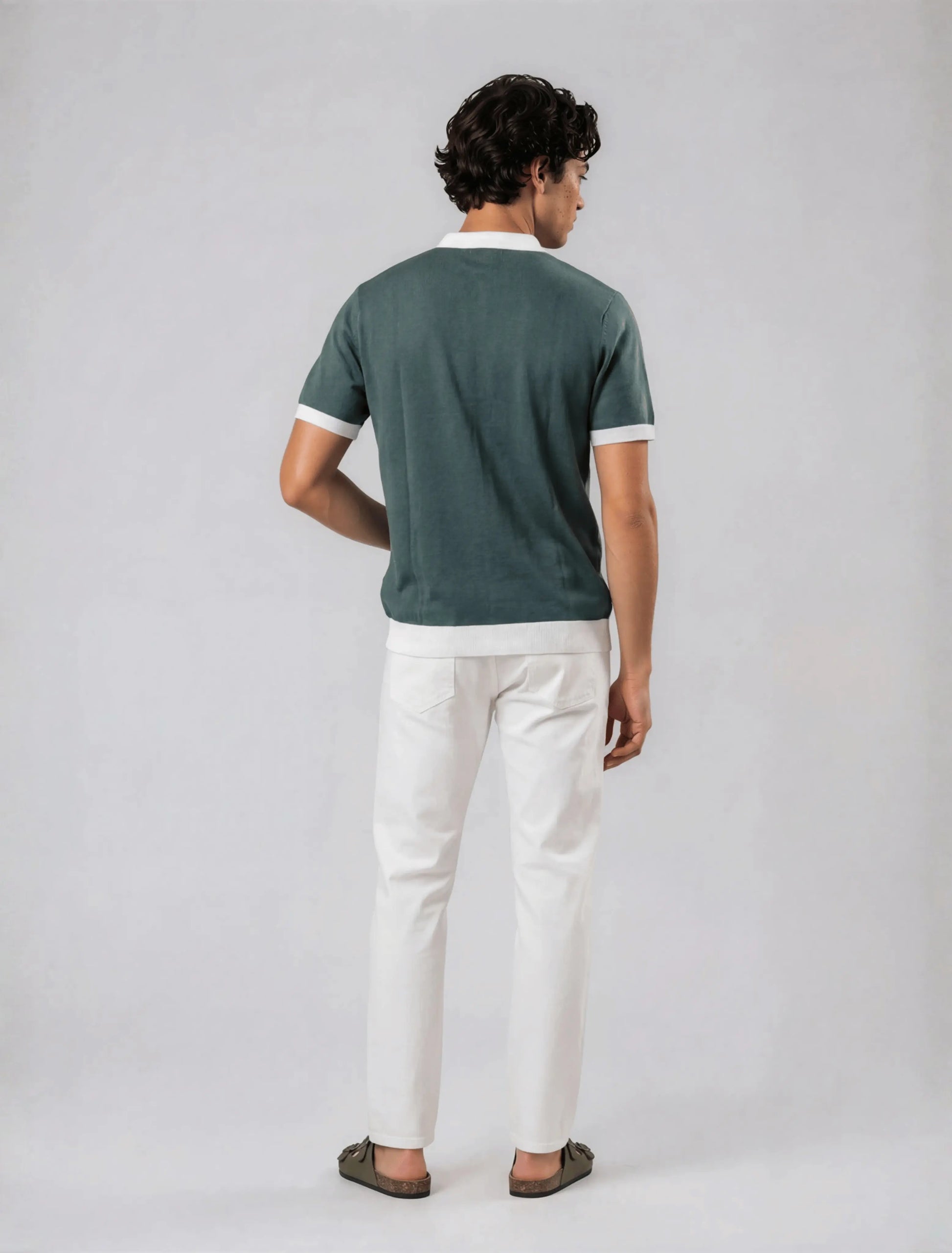 Colour Block Zip Polo - Sage Green