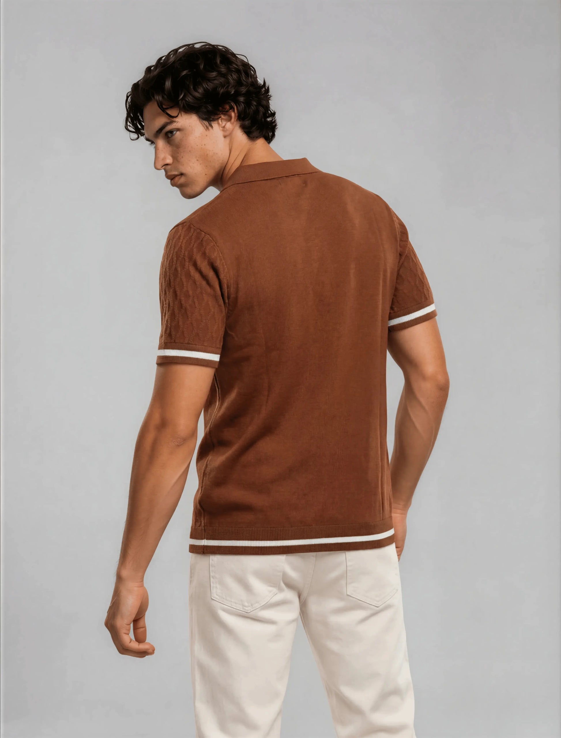 F4 - Diamond Knit Zip Polo — Rust