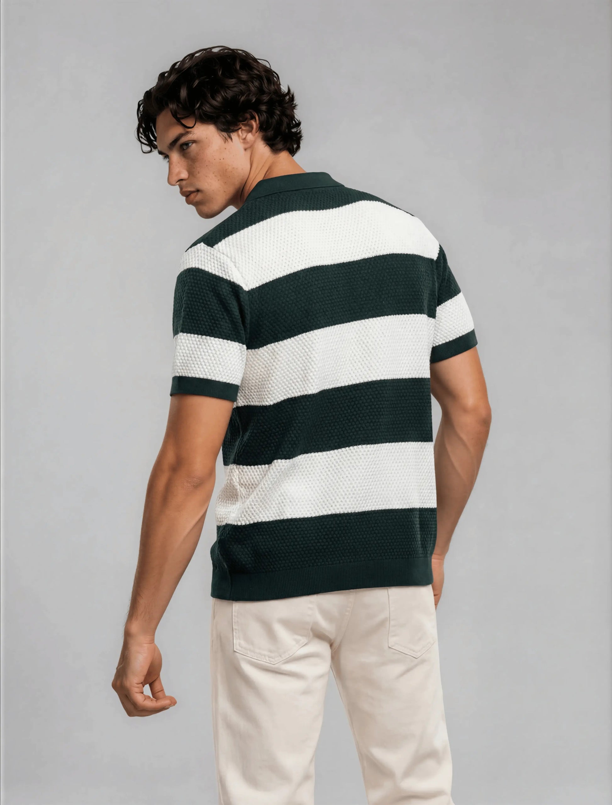 F2 - Heritage Stripe Polo — Forest Green