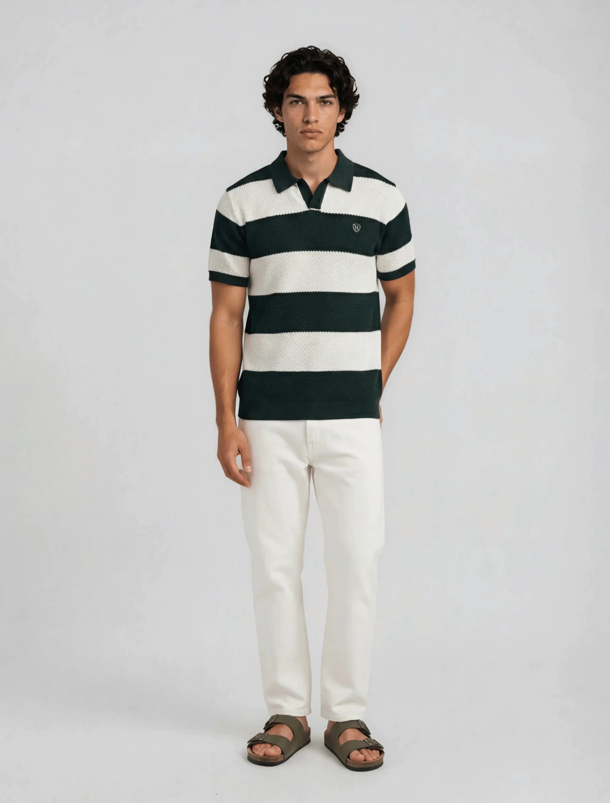 F2 - Heritage Stripe Polo — Forest Green