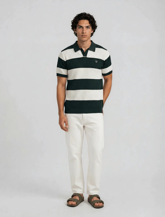 F2 - Heritage Stripe Polo — Forest Green