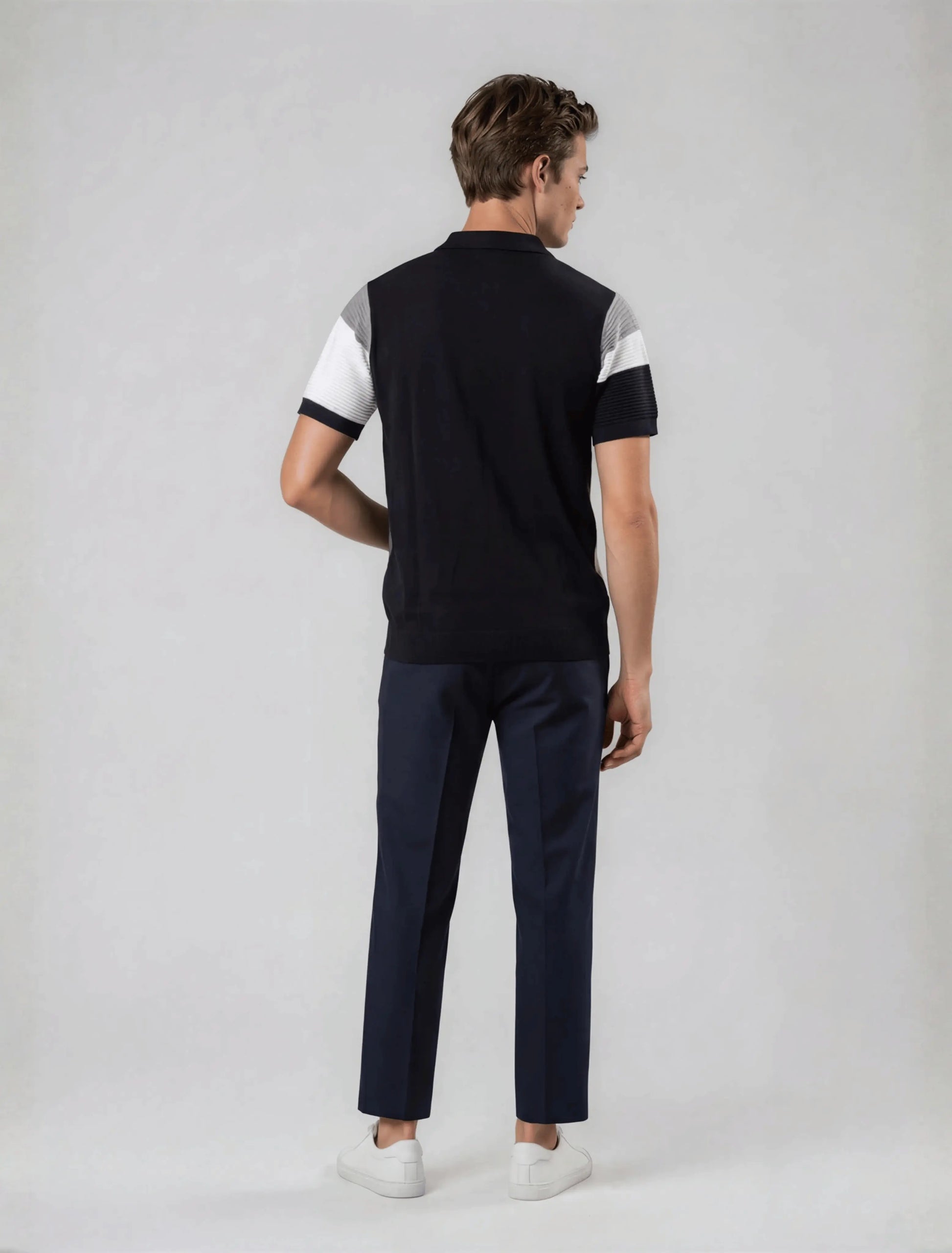 F6 - Ribbed Stripe Polo — Black Grey