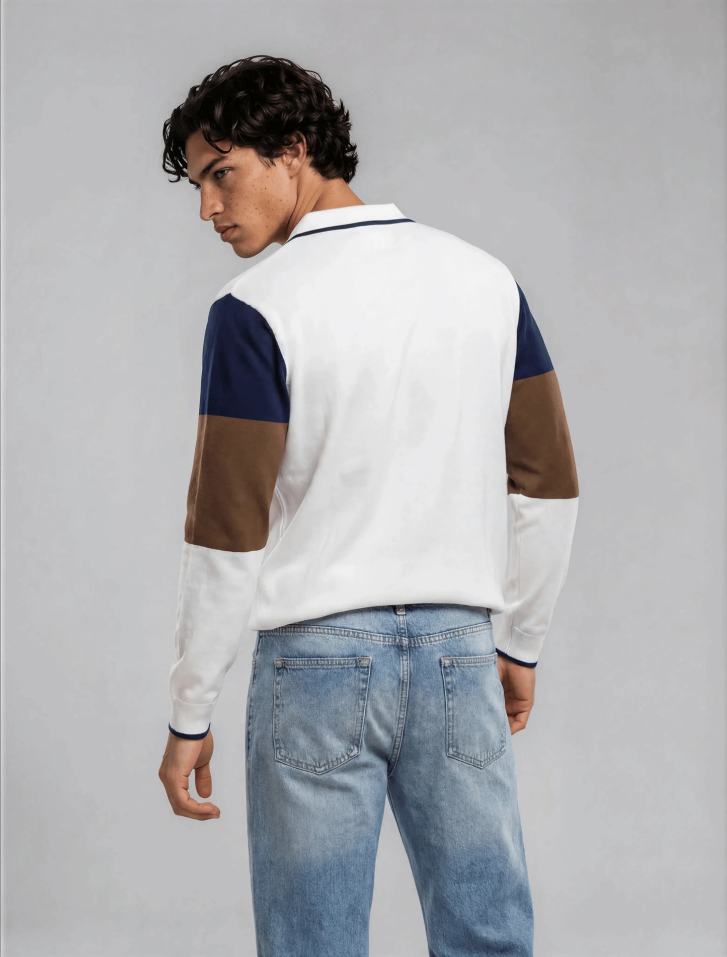 F9 - Vertical Panel Zip Polo — Navy Brown