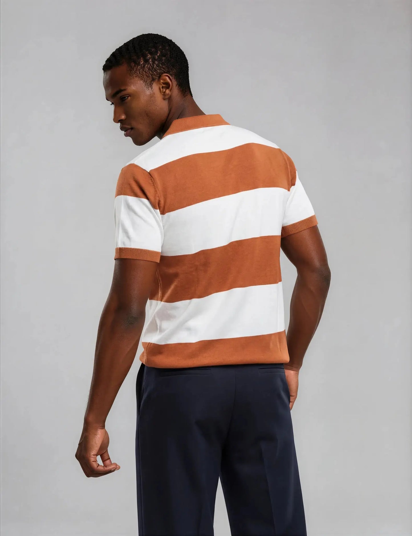 F8 - Heritage Stripe Zip Polo — Rust White
