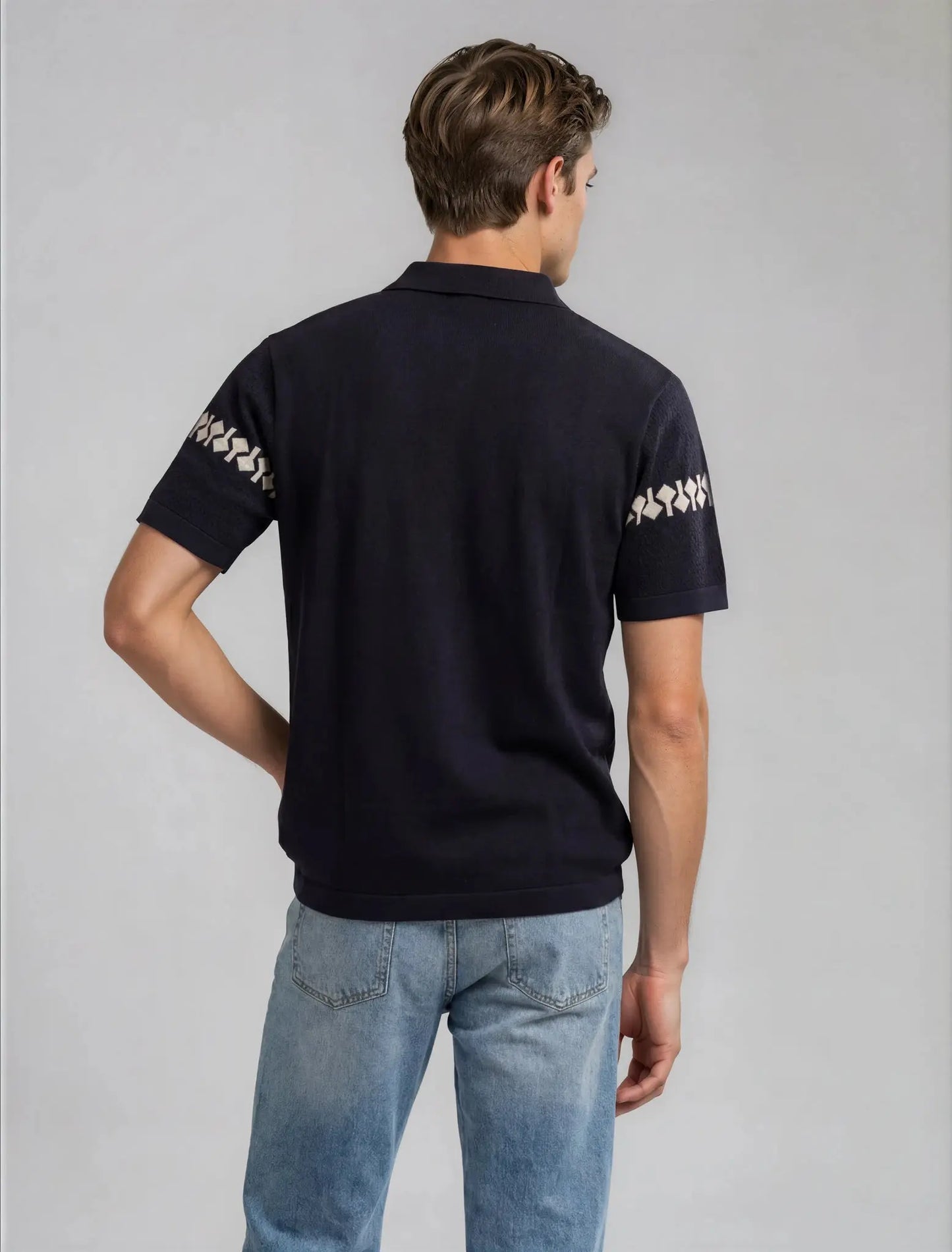 F5 - Geo Band Zip Polo — Black
