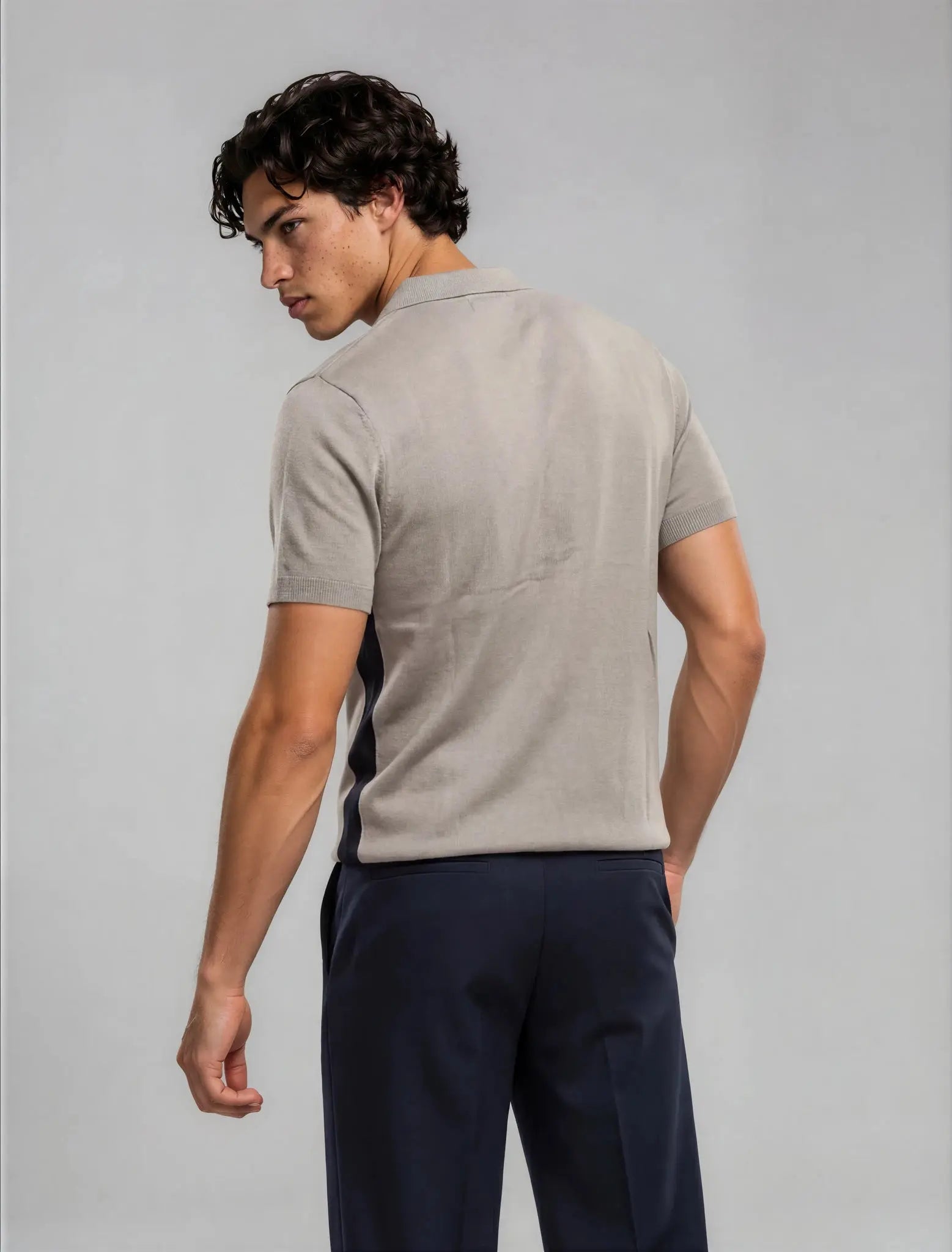F10 - Panel Knit Polo — Beige Maroon