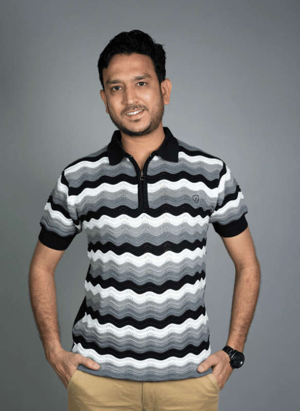 Wave Chevron Polo - Black Grey White Zip Knit T-Shirt